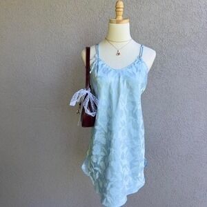 Vintage Ilese Stevens Blue Floral Lingerie Slip Dress Fits S/M Fairy Cottage